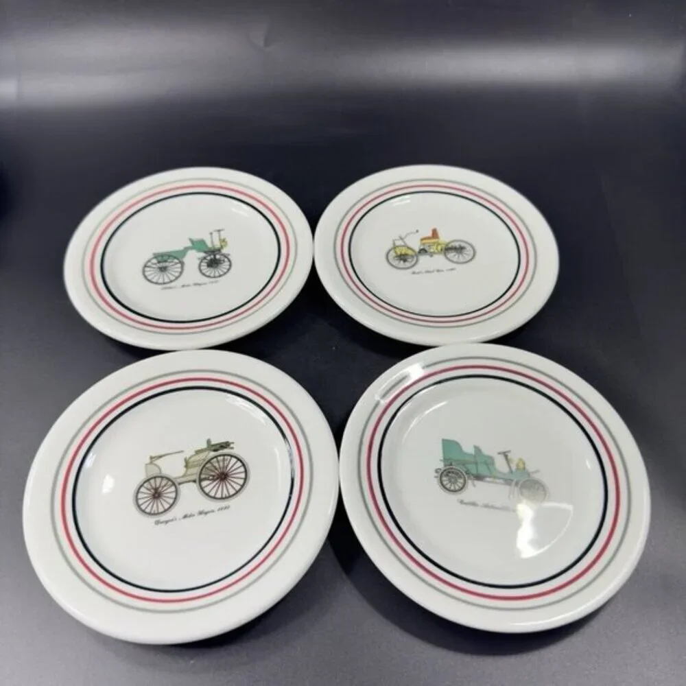 Shenango China RIMROL Restaurant Ware USA Antique Cars All Different Plates Set4